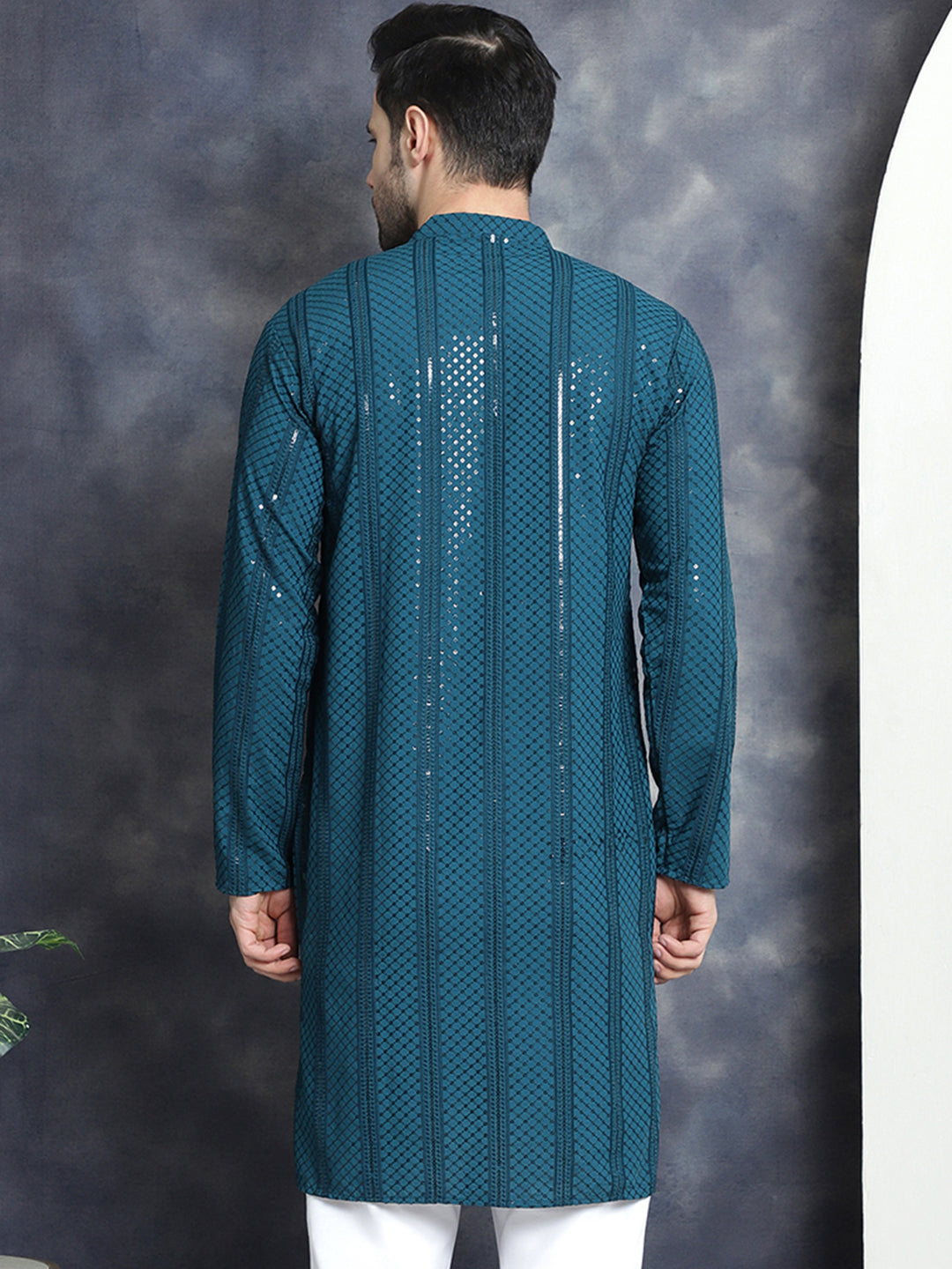 Men's Sequins Chikankari Embroidered Kurtas - Taantav