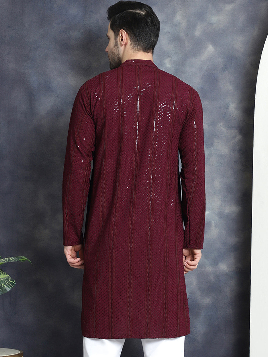 Men's Sequins Chikankari Embroidered Kurtas - Taantav