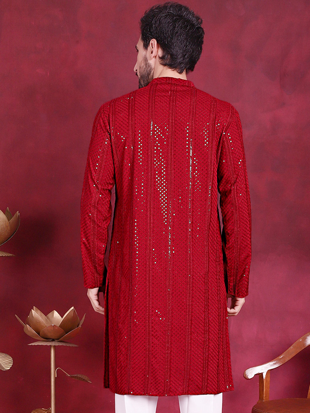 Men's Sequins Chikankari Embroidered Kurtas. - Taantav