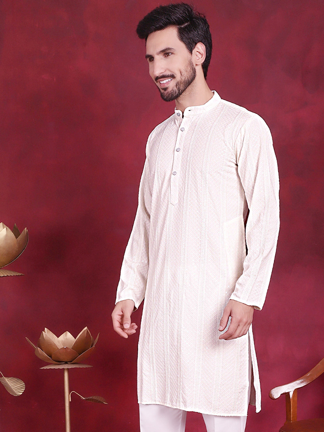 Men's Sequins Chikankari Embroidered Kurtas. - Taantav