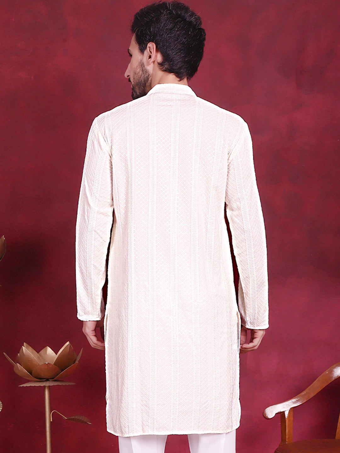 Men's Sequins Chikankari Embroidered Kurtas. - Taantav