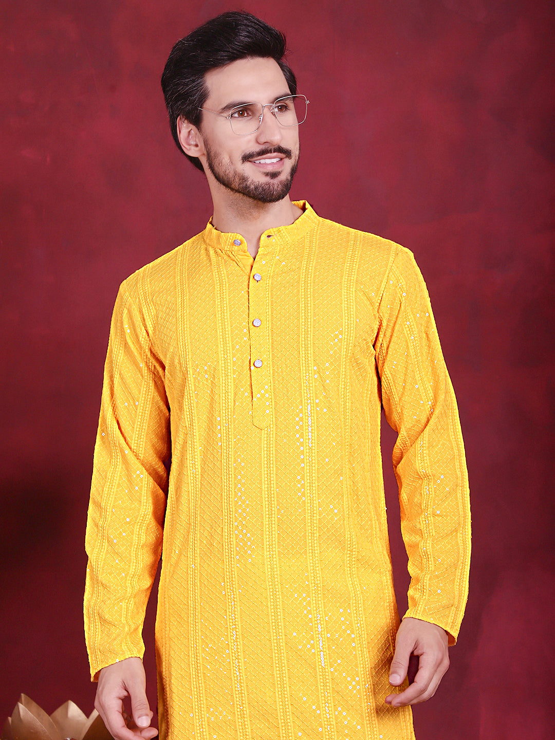 Men's Sequins Chikankari Embroidered Kurtas. - Taantav