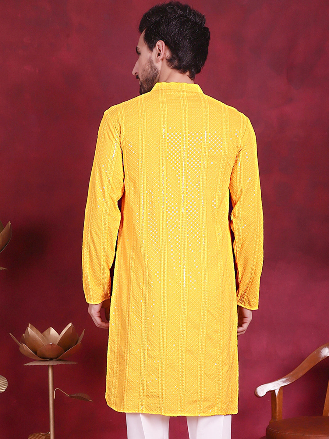 Men's Sequins Chikankari Embroidered Kurtas. - Taantav