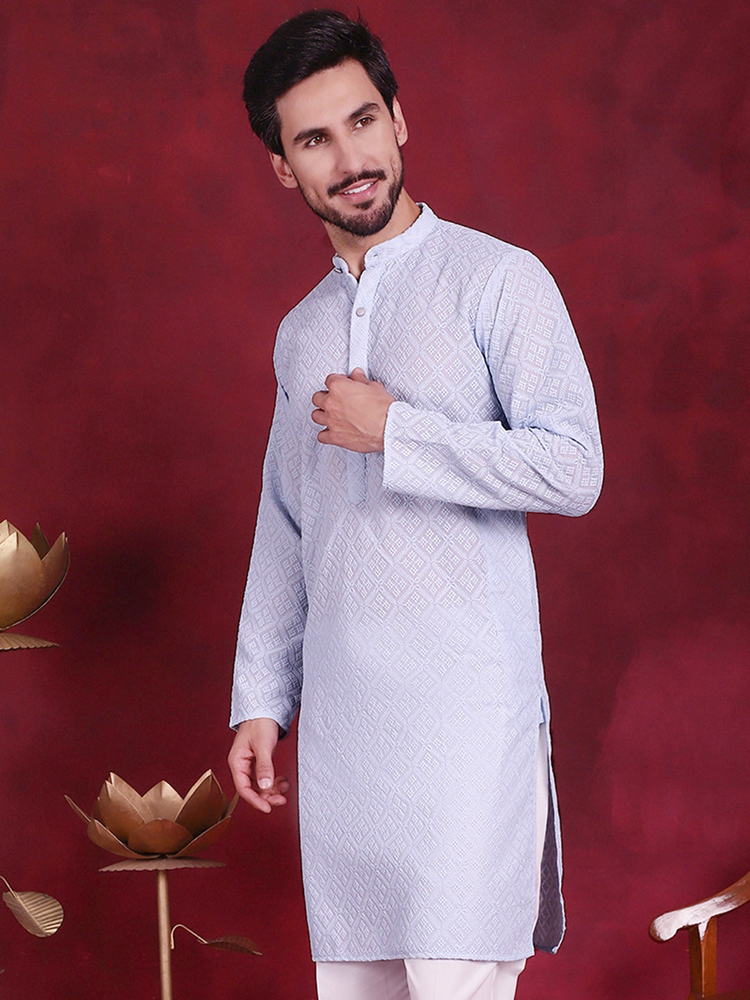 Men's Chikankari Embroidered Kurtas - Taantav