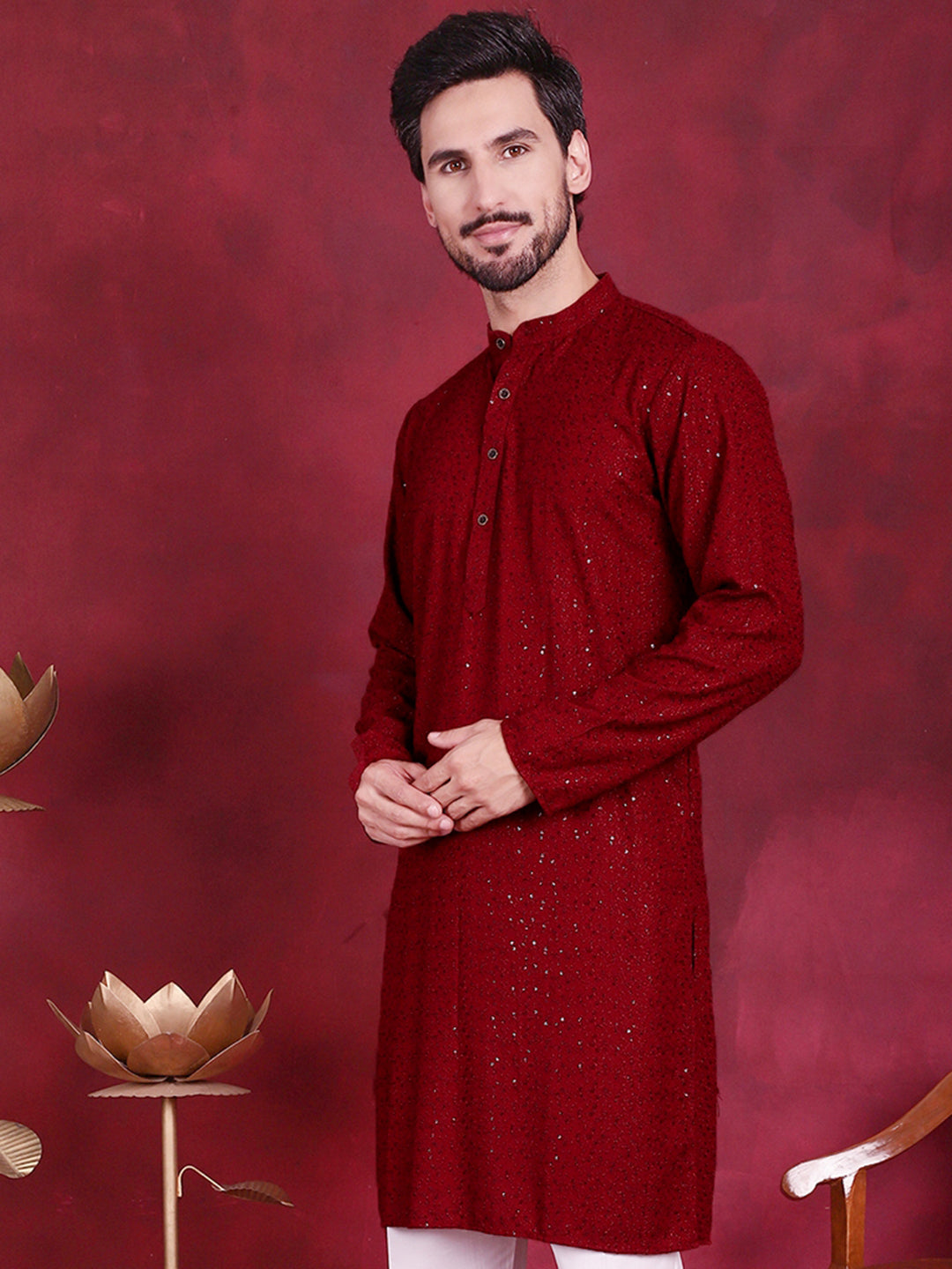 Men's Sequins Chikankari Kurtas - Taantav