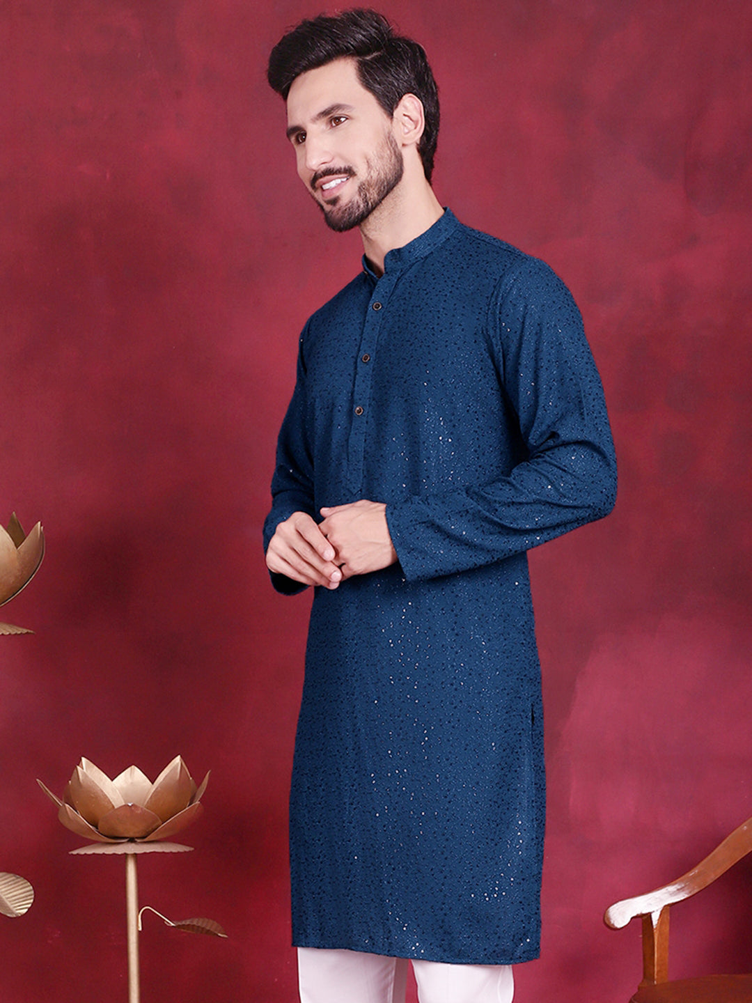 Men's Sequins Chikankari Kurtas - Taantav