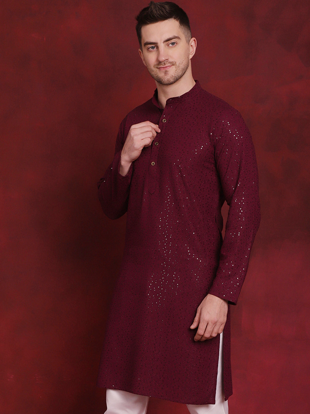 Men's Sequins Chikankari Kurtas - Taantav