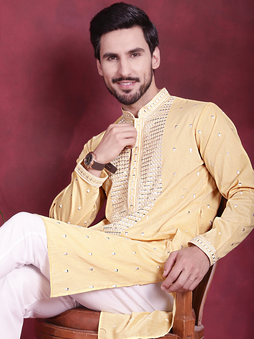 Men's Sequins Embroidered Kurtas. - Taantav