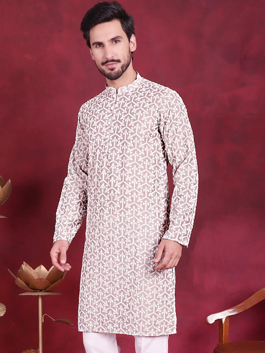 Men's Chikankari Embroidered Kurtas. - Taantav