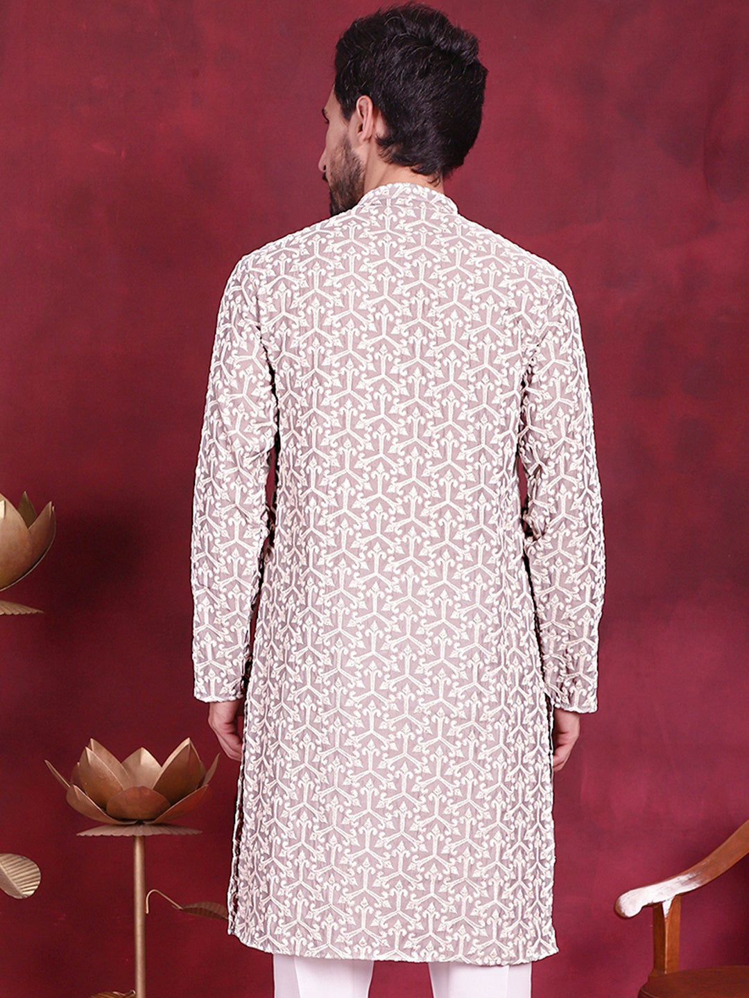 Men's Chikankari Embroidered Kurtas. - Taantav