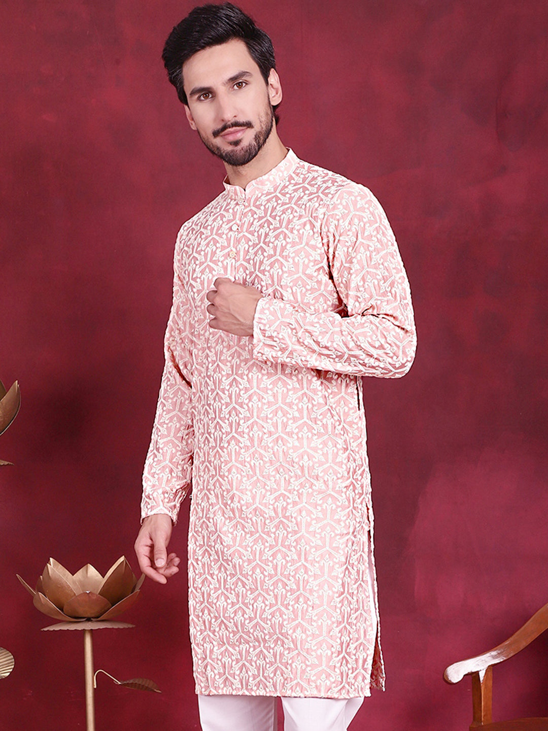 Men's Chikankari Embroidered Kurtas. - Taantav