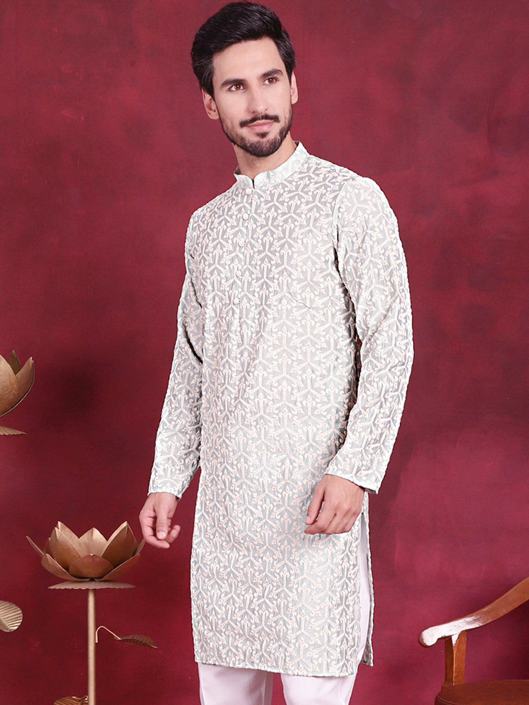 Men's Chikankari Embroidered Kurtas. - Taantav