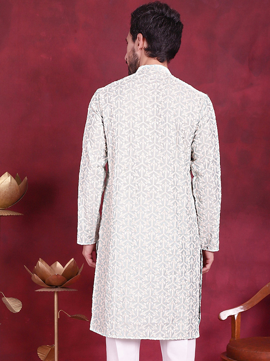 Men's Chikankari Embroidered Kurtas. - Taantav