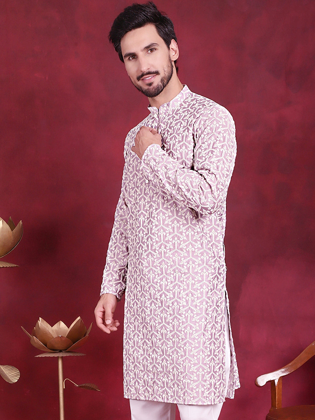 Men's Chikankari Embroidered Kurtas. - Taantav