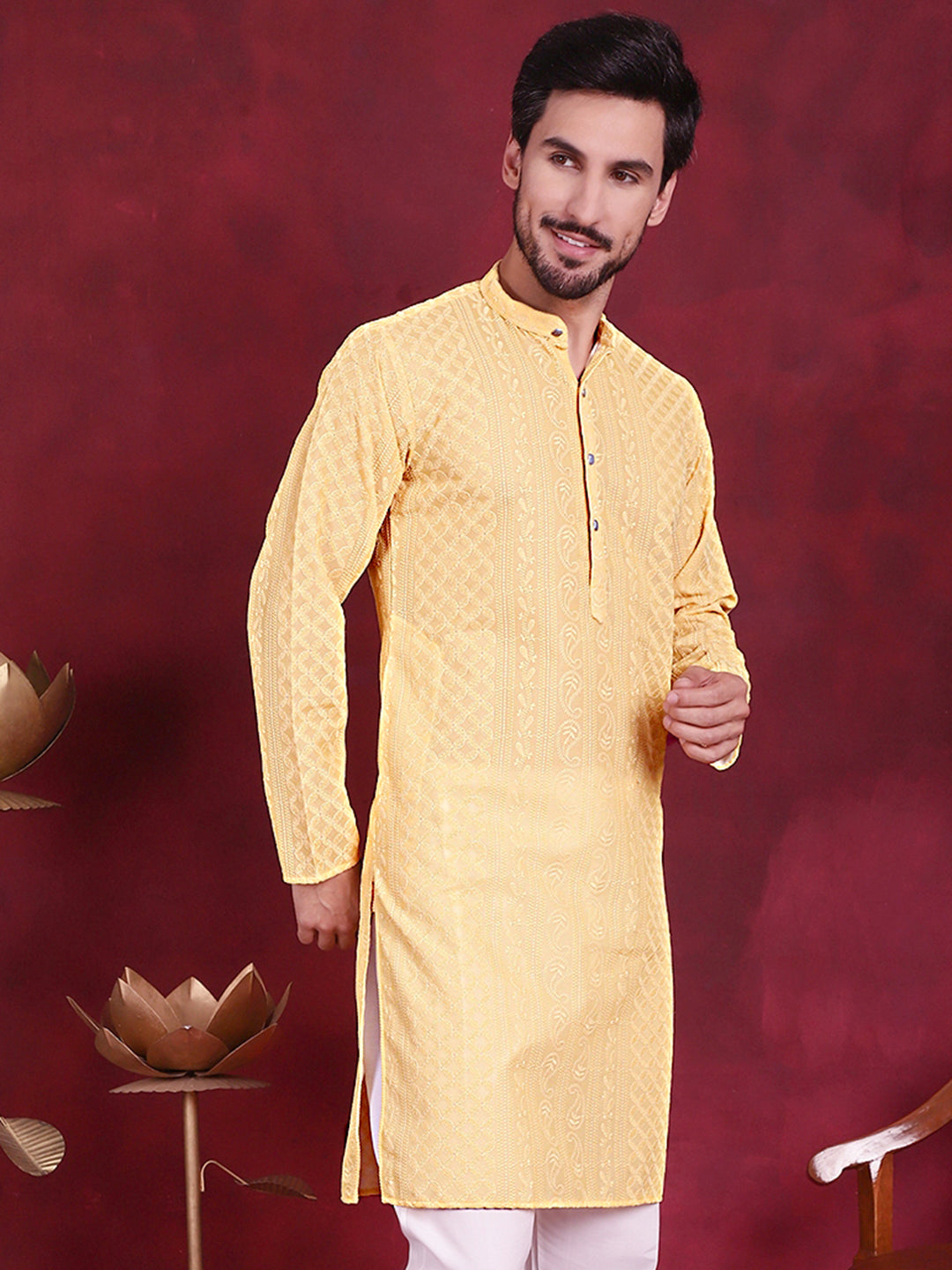 Men's Chikankari Embroidered Kurtas. - Taantav