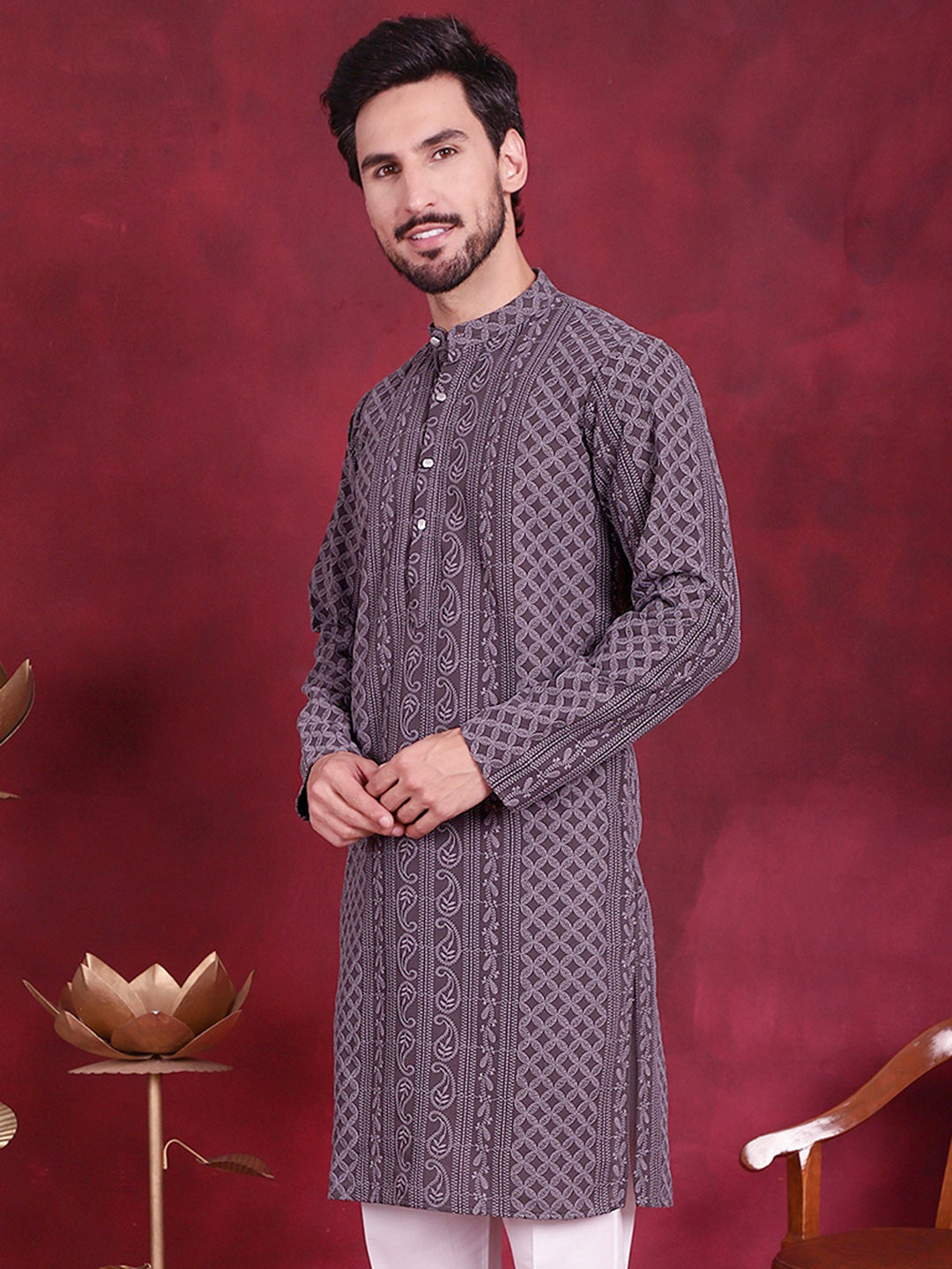 Men's Chikankari Embroidered Kurtas. - Taantav