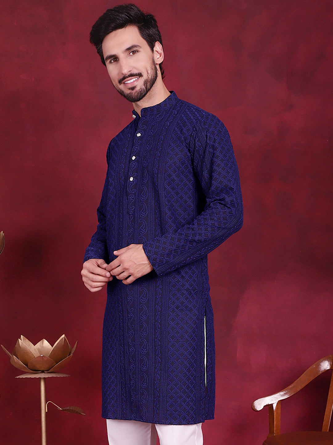 Men's Chikankari Embroidered Kurtas. - Taantav