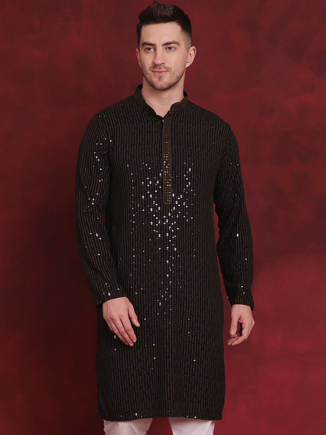 Men's Sequins Chikankari Embroidered Kurtas - Taantav