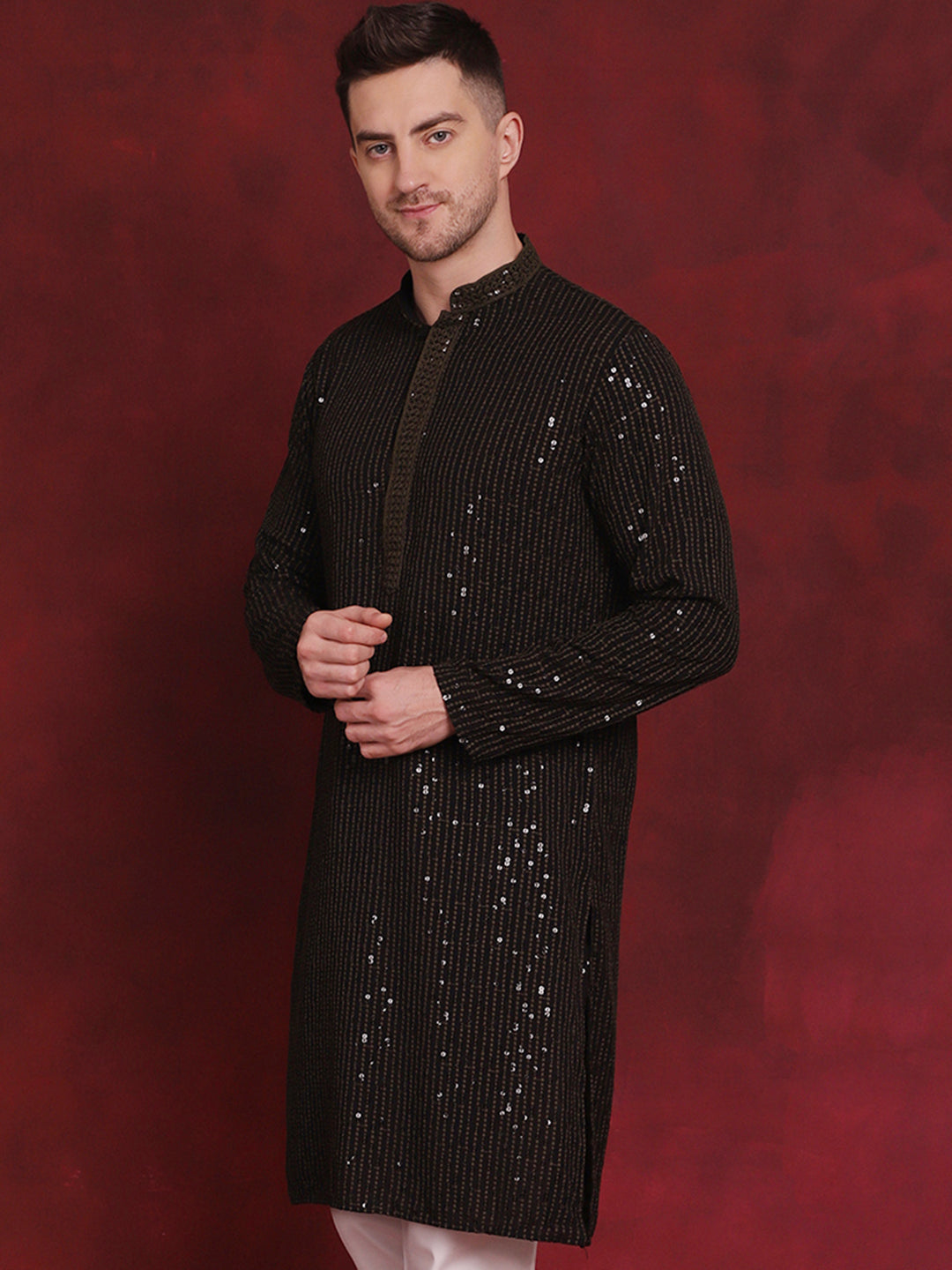 Men's Sequins Chikankari Embroidered Kurtas - Taantav