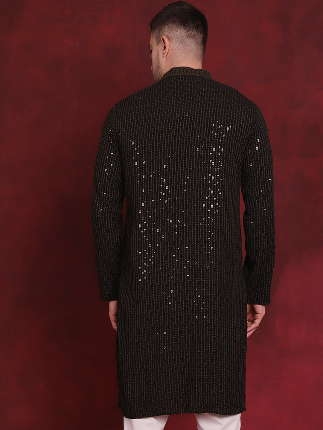 Men's Sequins Chikankari Embroidered Kurtas - Taantav