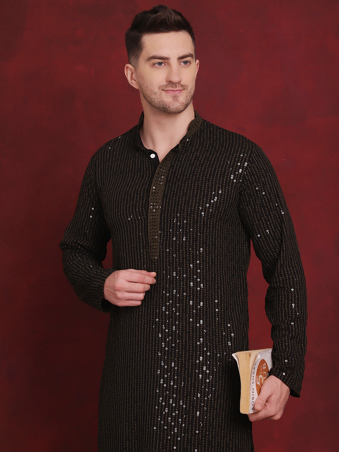 Men's Sequins Chikankari Embroidered Kurtas - Taantav