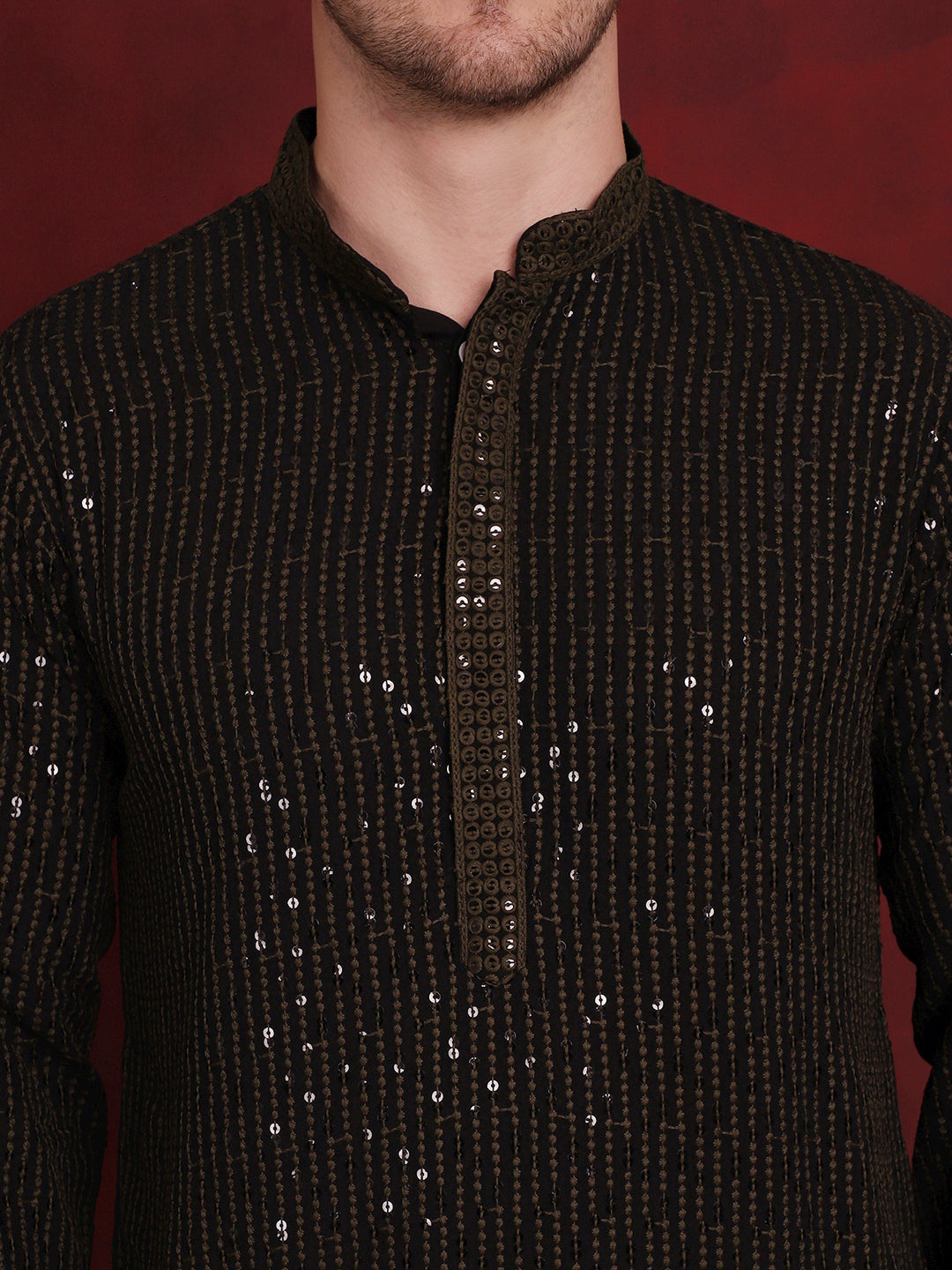 Men's Sequins Chikankari Embroidered Kurtas - Taantav