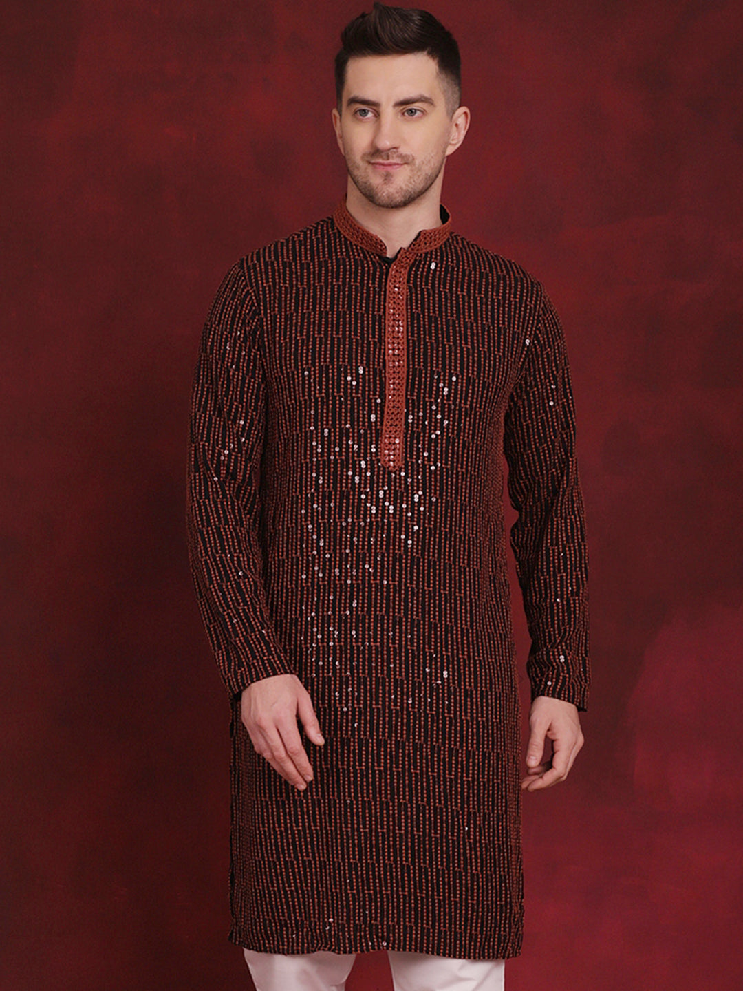 Men's Sequins Chikankari Embroidered Kurtas - Taantav