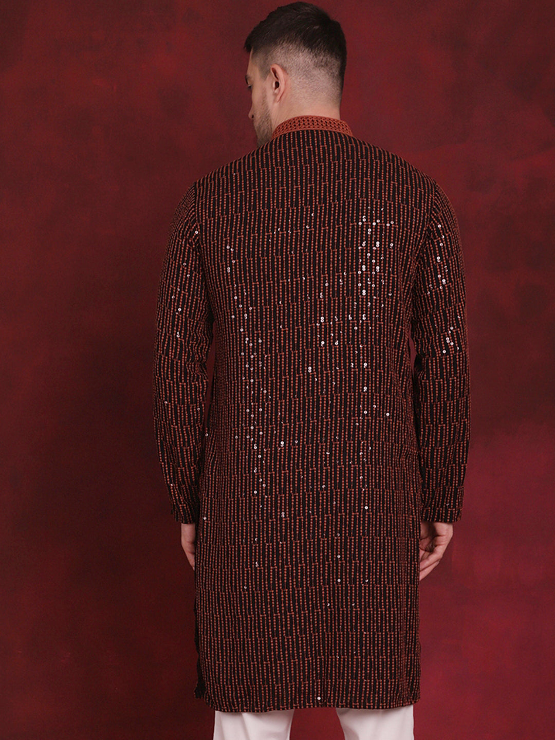 Men's Sequins Chikankari Embroidered Kurtas - Taantav