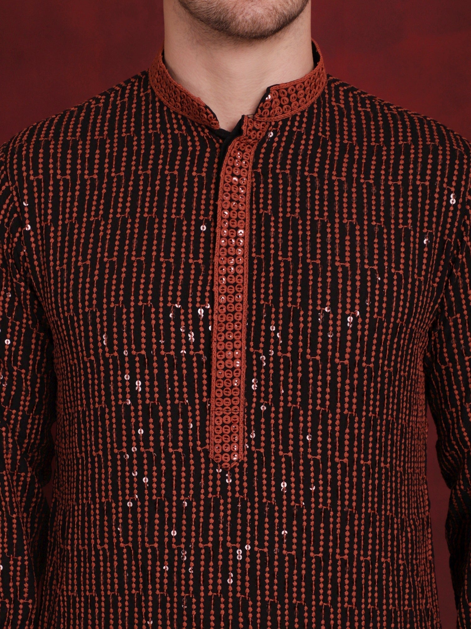 Men's Sequins Chikankari Embroidered Kurtas - Taantav