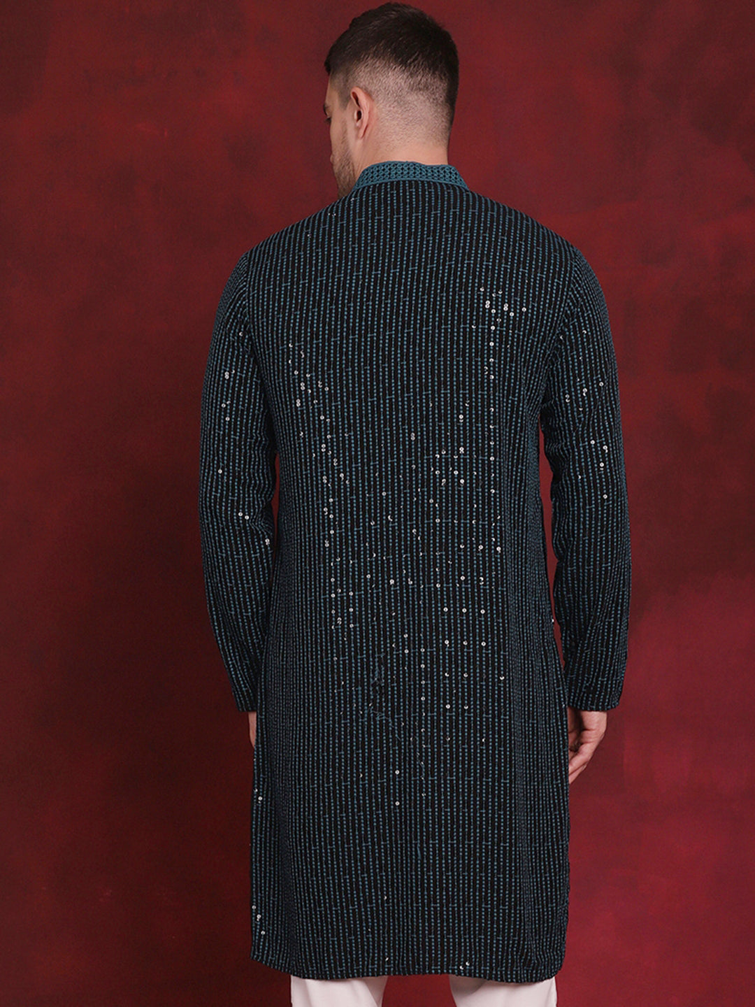 Men's Sequins Chikankari Embroidered Kurtas - Taantav