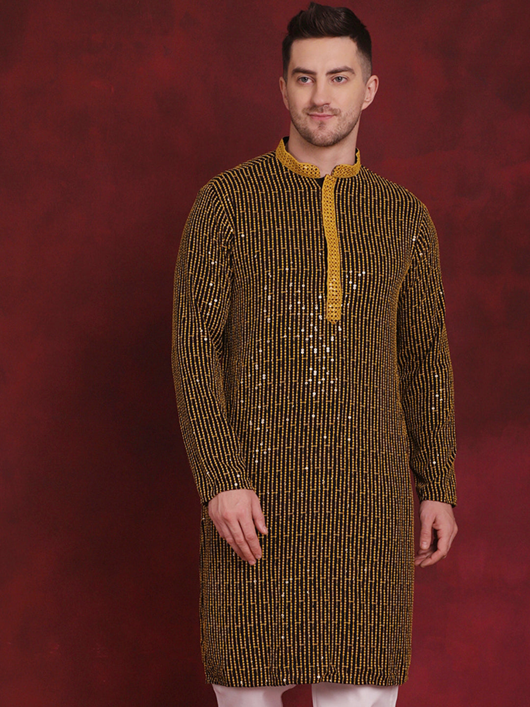 Men's Sequins Chikankari Embroidered Kurtas - Taantav