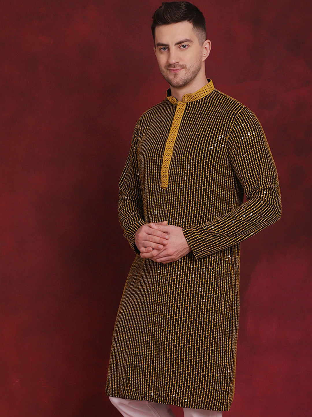 Men's Sequins Chikankari Embroidered Kurtas - Taantav