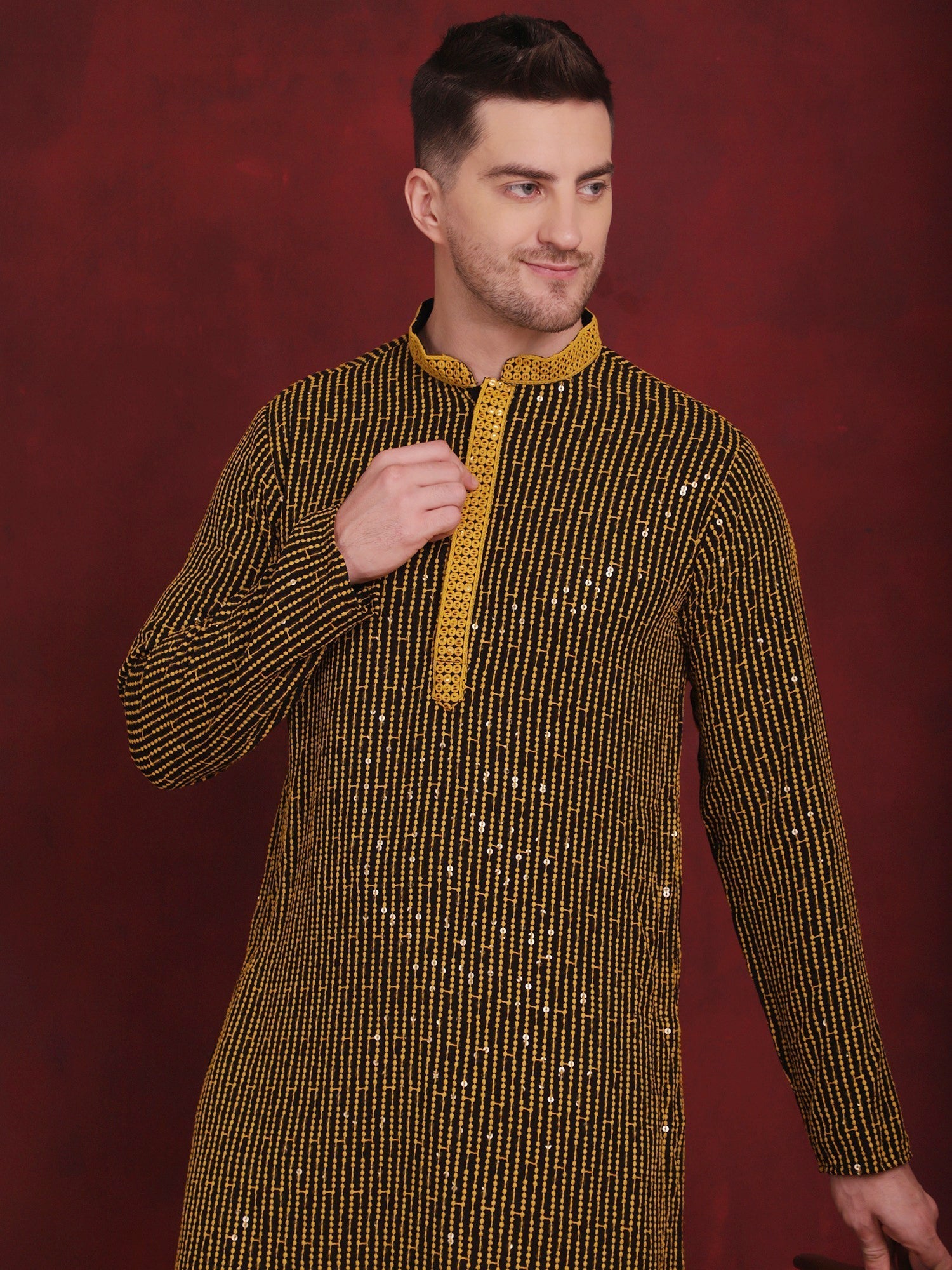 Men's Sequins Chikankari Embroidered Kurtas - Taantav