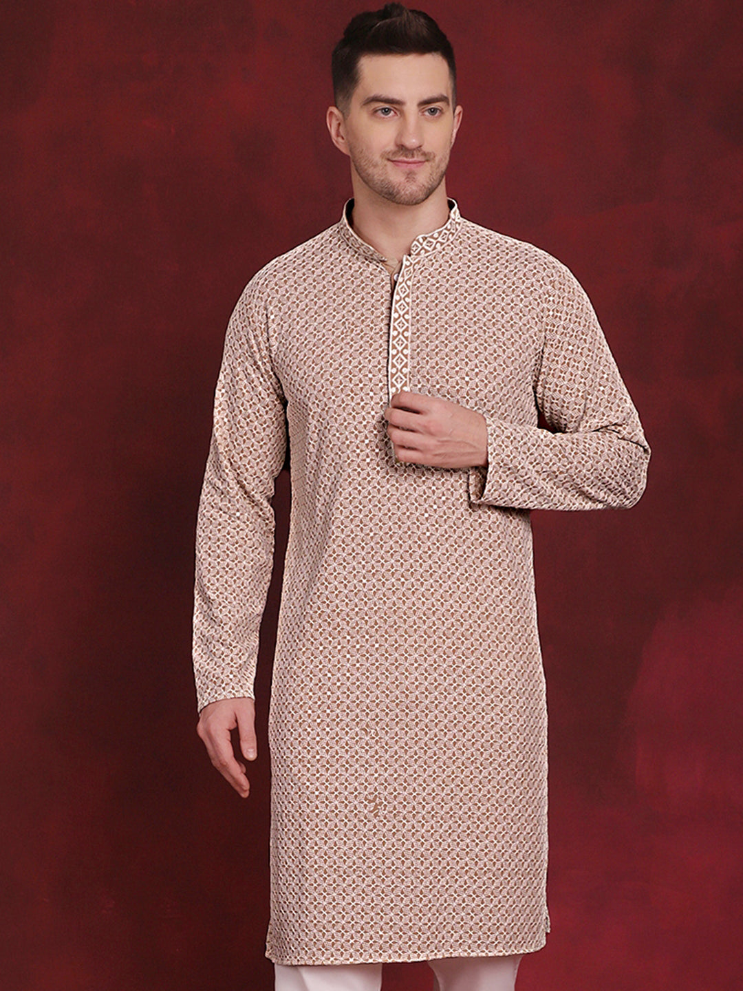 Men's Sequin Embroidered Pure Cotton Kurtas - Taantav