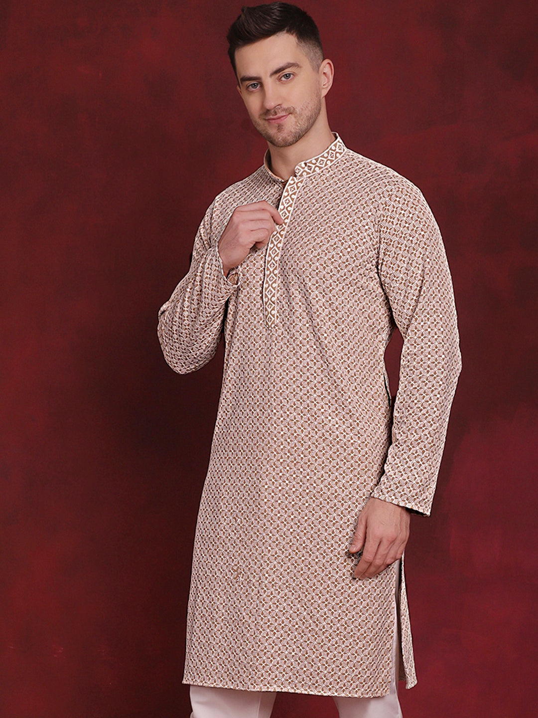 Men's Sequin Embroidered Pure Cotton Kurtas - Taantav