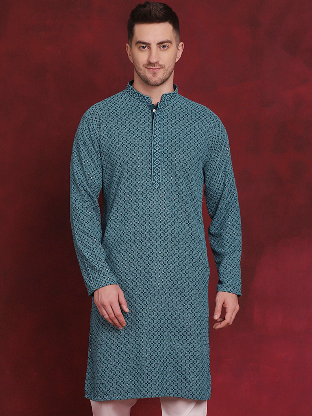 Men's Sequin Embroidered Pure Cotton Kurtas - Taantav