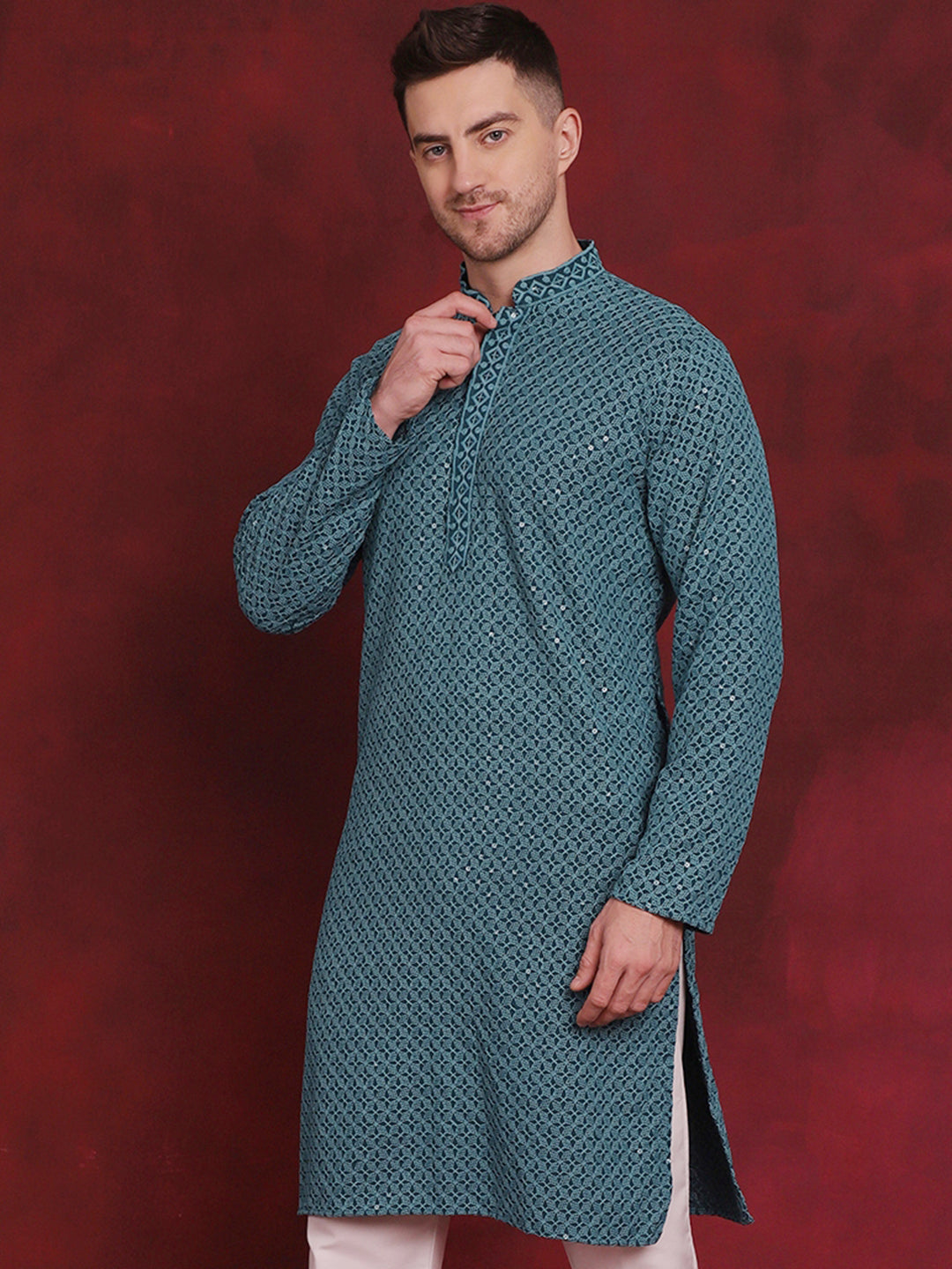 Men's Sequin Embroidered Pure Cotton Kurtas - Taantav