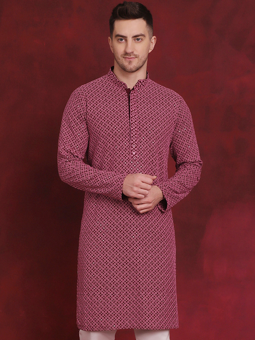 Men's Sequin Embroidered Pure Cotton Kurtas - Taantav