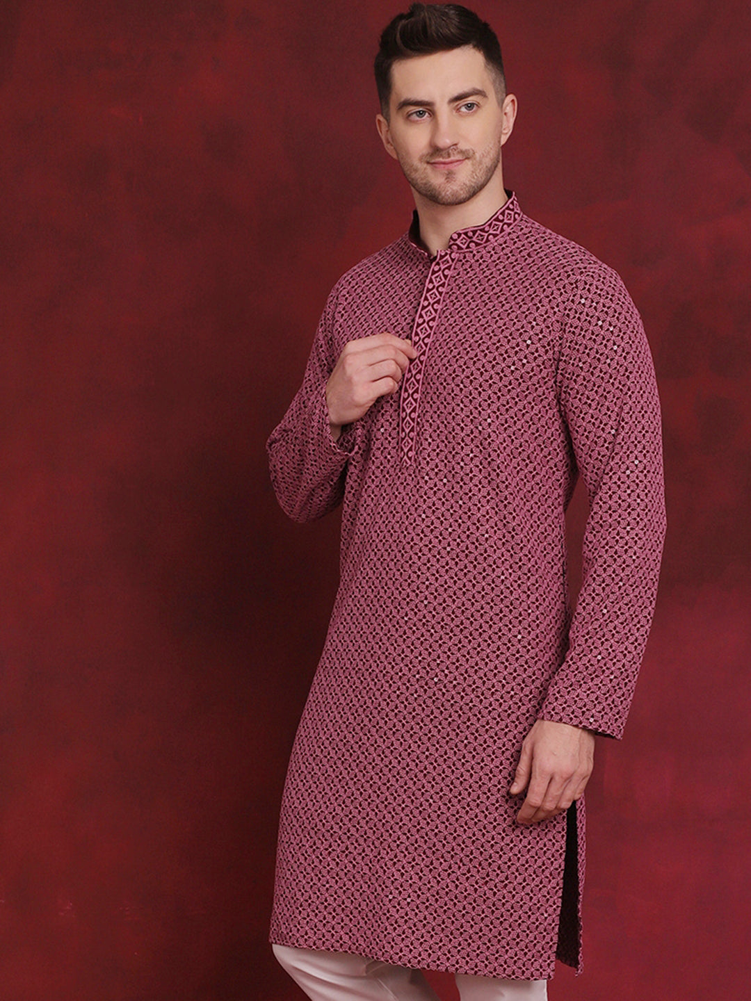 Men's Sequin Embroidered Pure Cotton Kurtas - Taantav