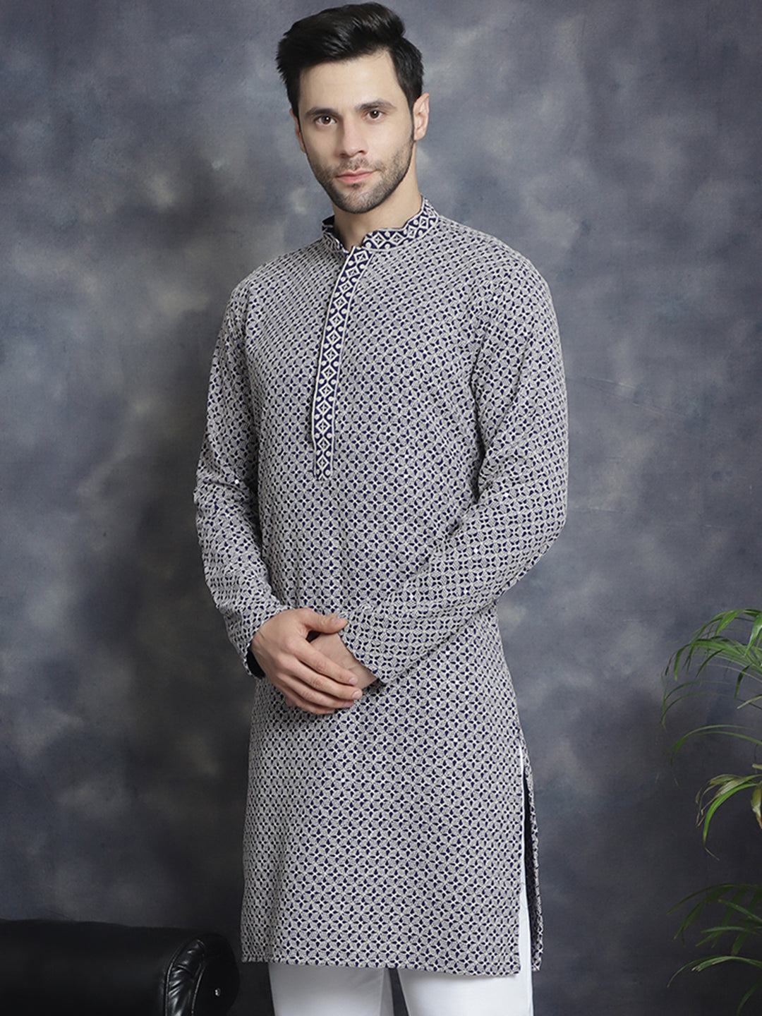 Men's Sequin Embroidered Pure Cotton Kurtas - Taantav