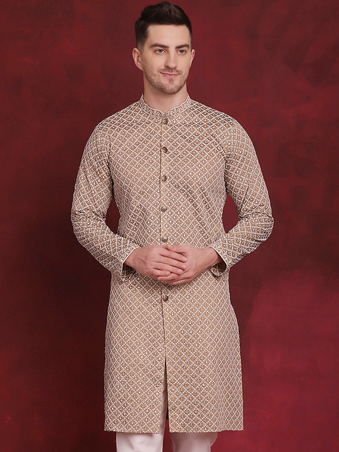 Men's Sequin Chikankari Front Open Kurtas - Taantav