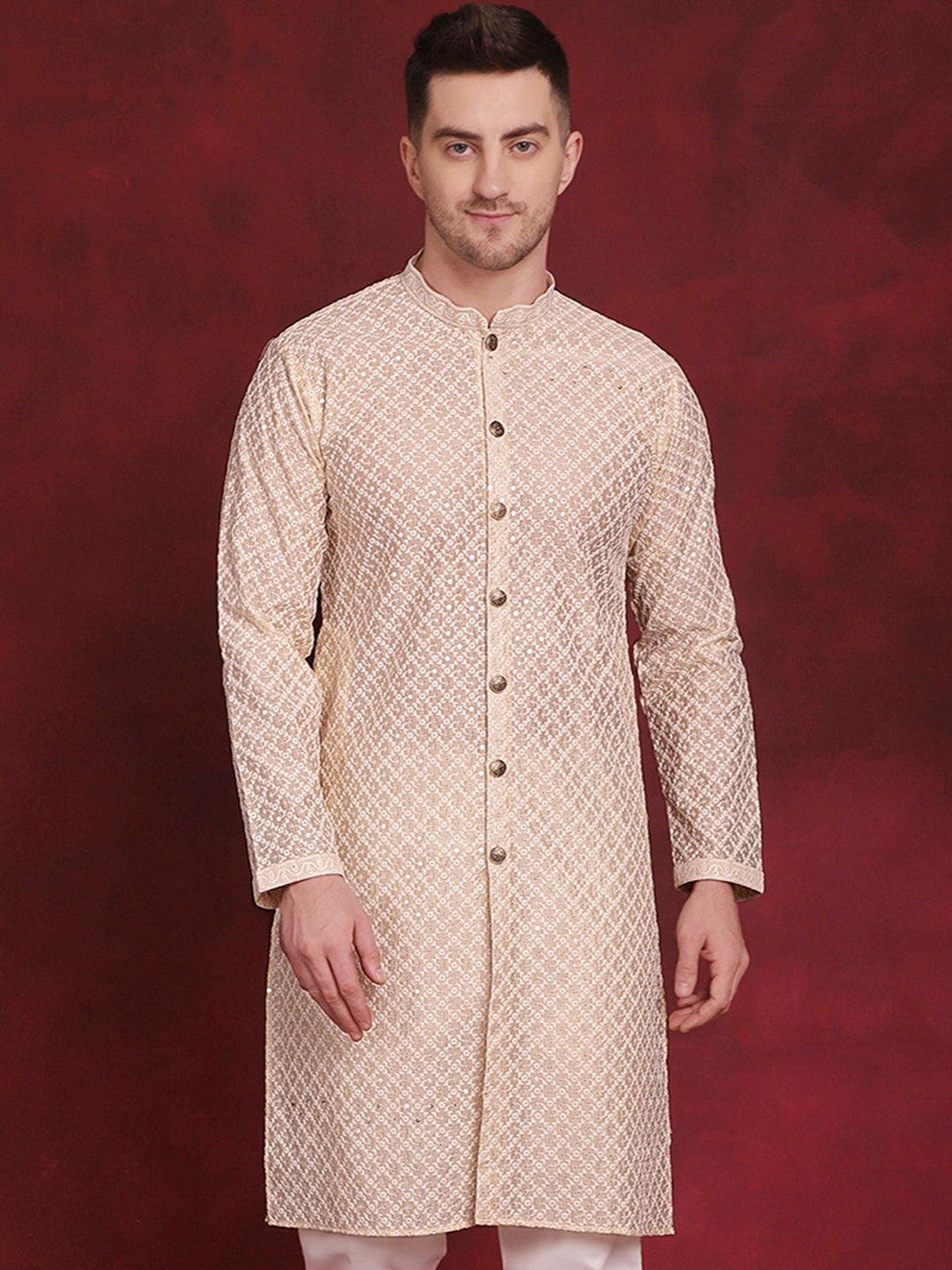 Men's Sequin Chikankari Front Open Kurtas - Taantav