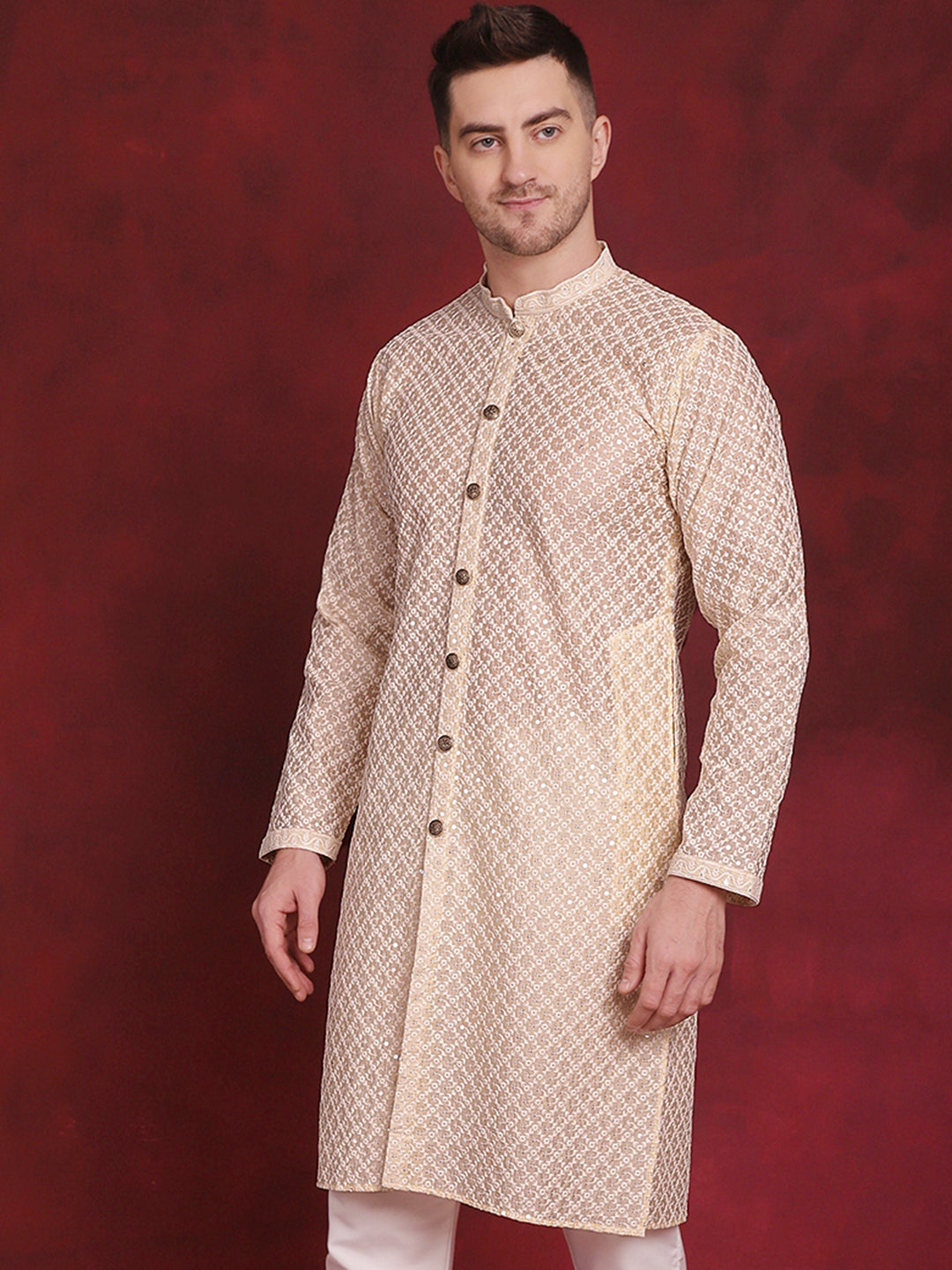 Men's Sequin Chikankari Front Open Kurtas - Taantav