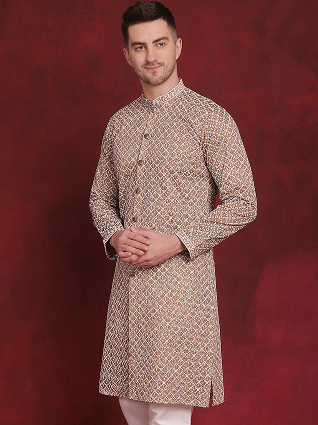 Men's Sequin Chikankari Front Open Kurtas - Taantav