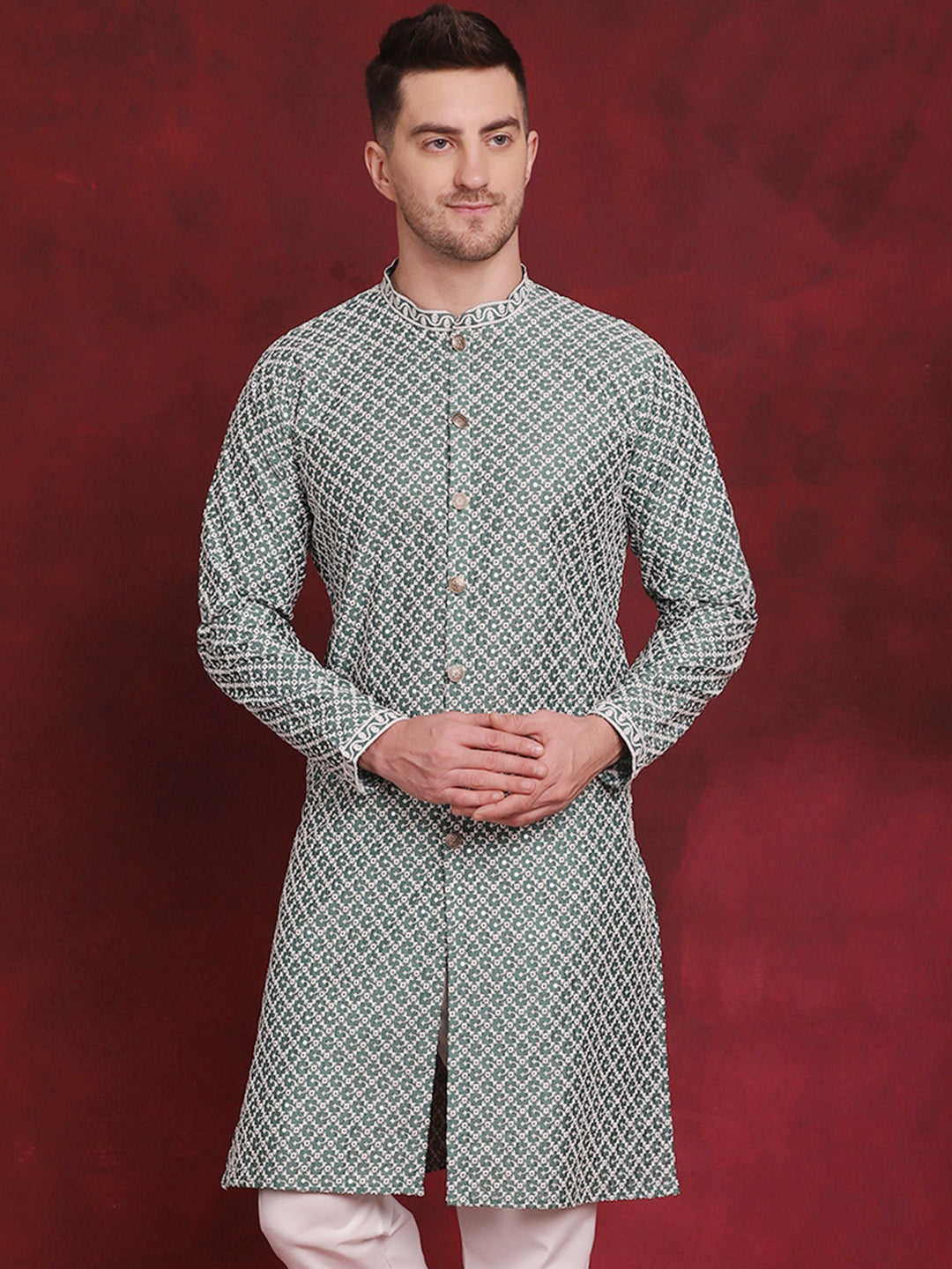 Men's Sequin Chikankari Front Open Kurtas - Taantav