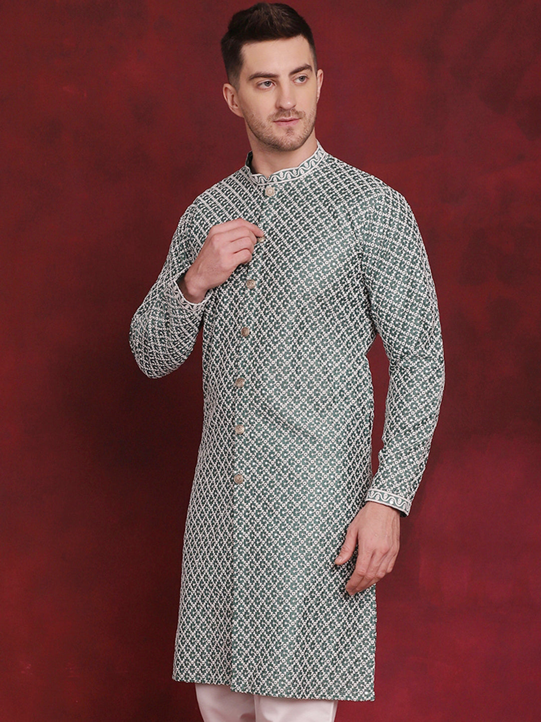 Men's Sequin Chikankari Front Open Kurtas - Taantav