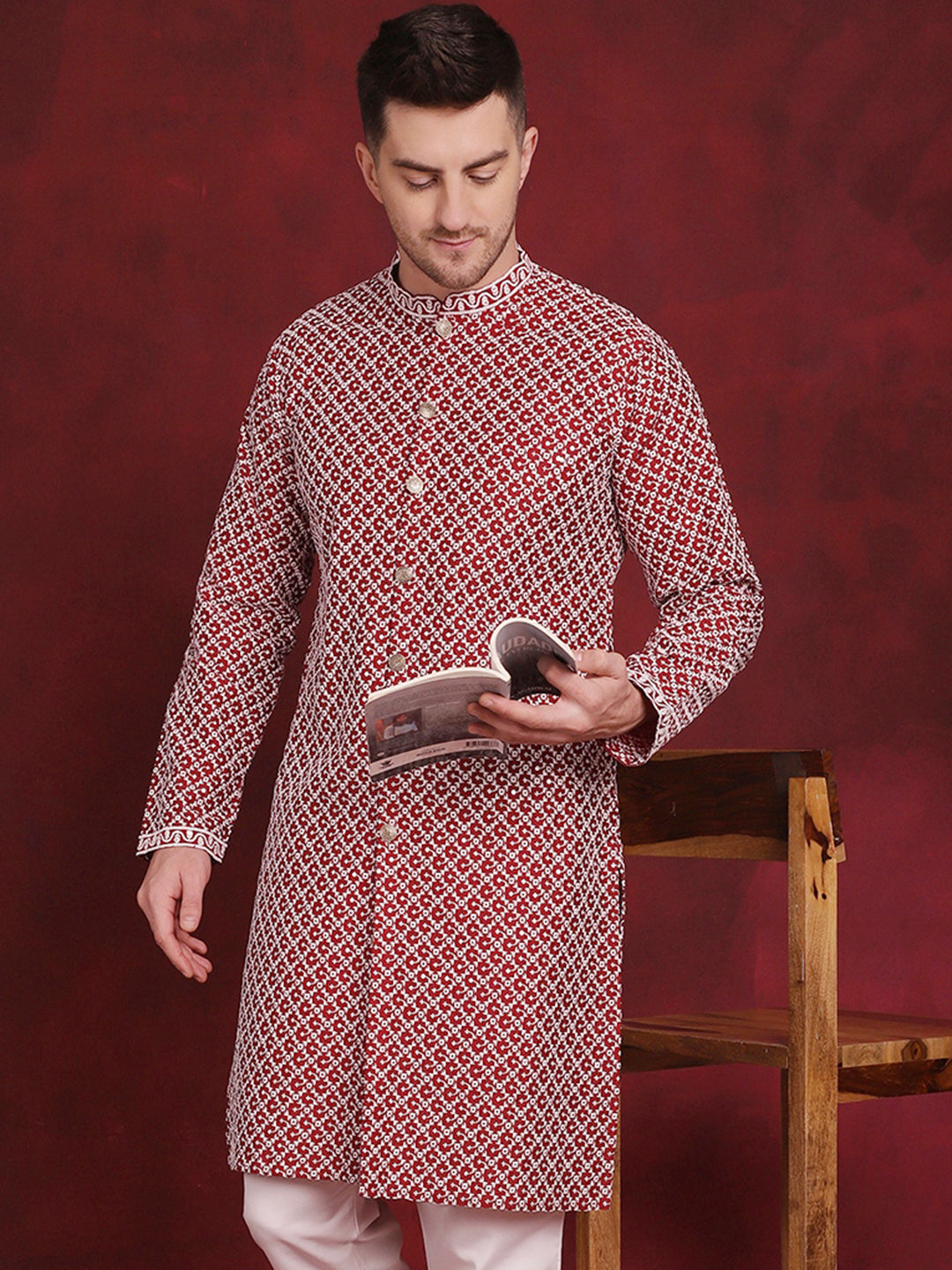 Men's Sequin Chikankari Front Open Kurtas - Taantav