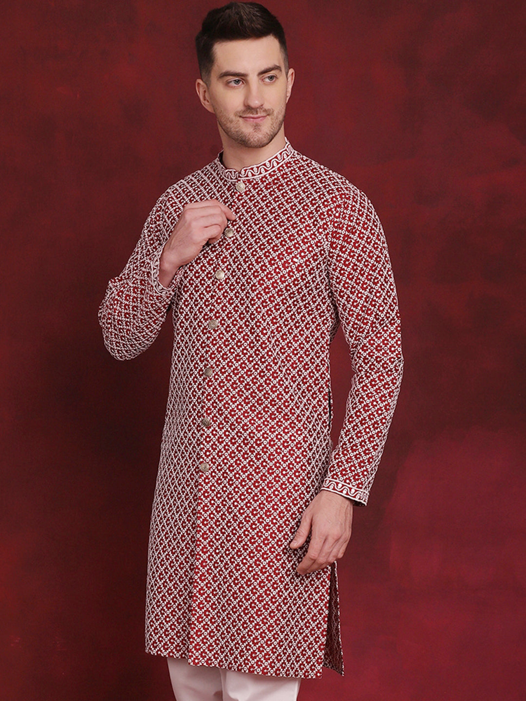 Men's Sequin Chikankari Front Open Kurtas - Taantav