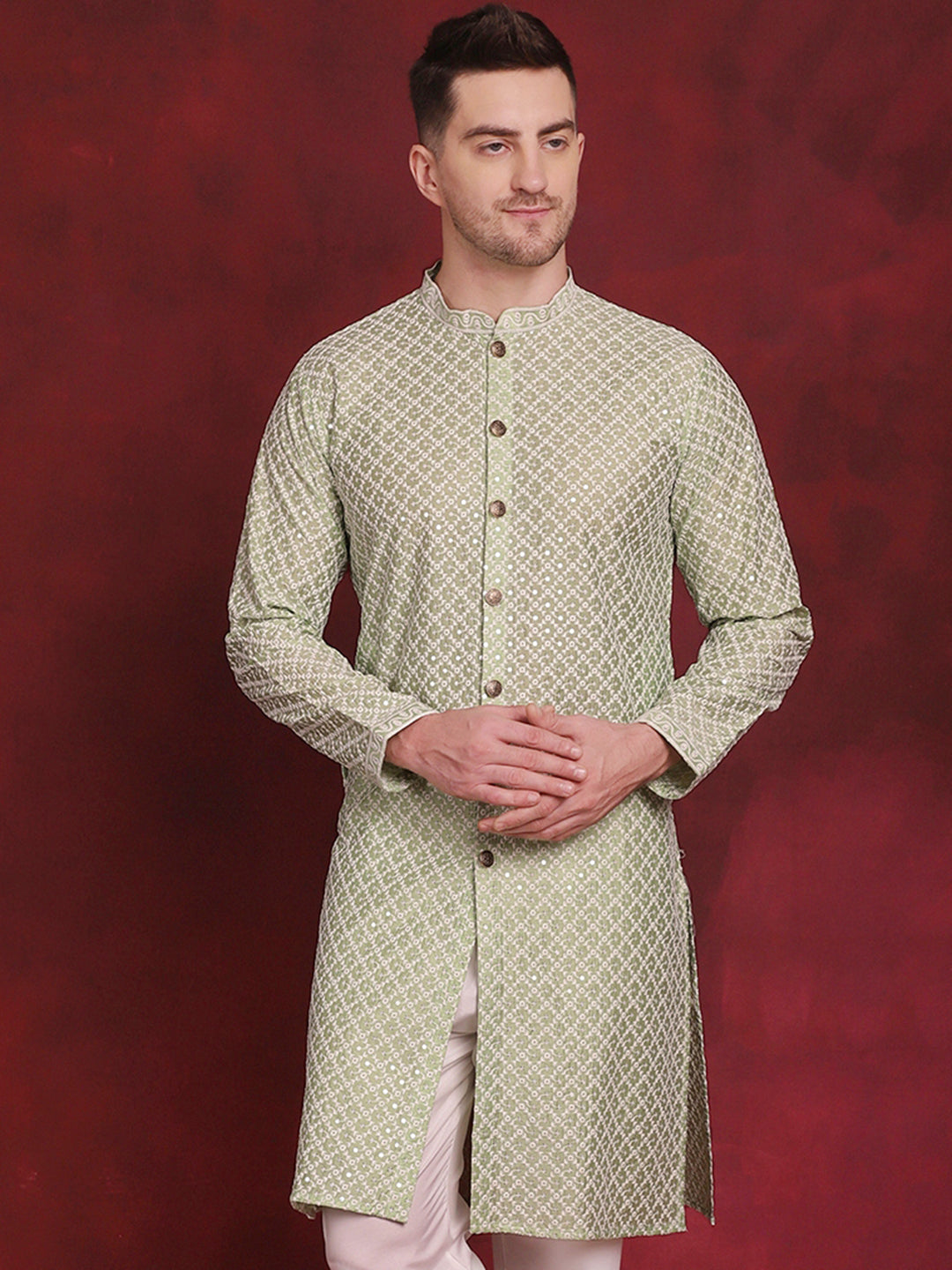 Men's Sequin Chikankari Front Open Kurtas - Taantav