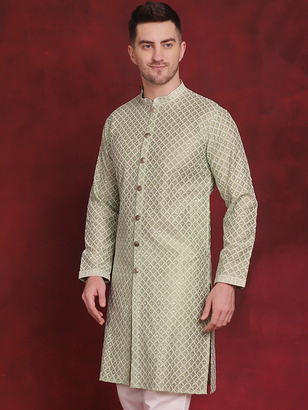 Men's Sequin Chikankari Front Open Kurtas - Taantav